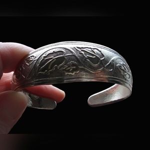 Silver Cuff Bracelet with Vines and Leaves